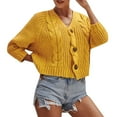 thumbnail image 1 of Baberdicy Cardigan Sweater Ladies Solid Color Button Sweater Knit Cropped Loose Cardigan Women's Cardigans Yellow, 1 of 3