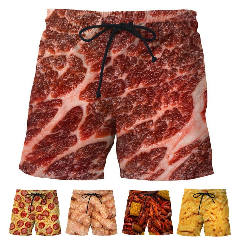 Trayknick Sausage Print Wide Leg Men's Shorts with Elastic Waist