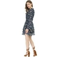 thumbnail image 5 of Allegra K Women's Floral Printed Smocked Waist V Neck Long Sleeve Chiffon Dresses, 5 of 8