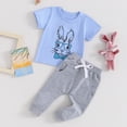 thumbnail image 2 of Bagilaanoe 2Pcs Toddler Baby Boy Easter Clothes Print Short Sleeve T-shirts Tops + Sweatpants 6M 12M 18M 24M 3T Kids Casual Sweatsuits Pants Set, 2 of 8