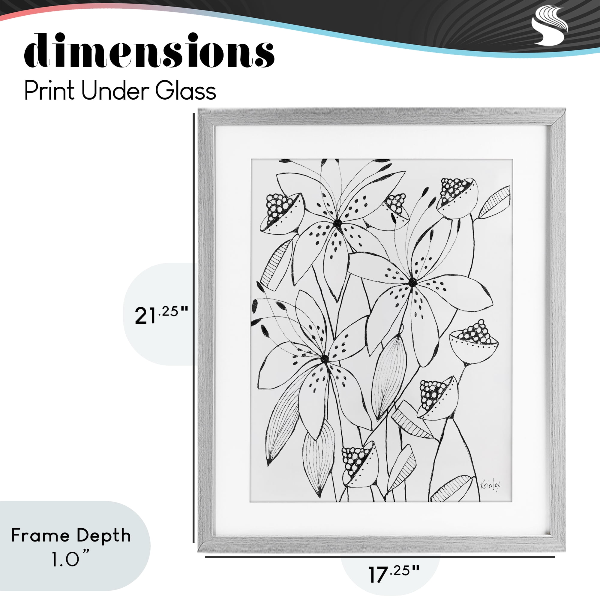 Stupell Industries Open Blooms Outline Gray Framed Print Under Glass, design by Krinlox