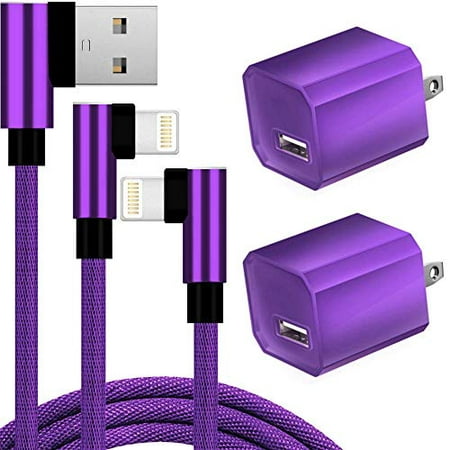 Charger, 2-Pack 6FT/2M Epacks Nylon Braided 90 Degree Fast Charging Cord Data Sync Transfer Cable USB Wall Charger 5V Power Adapter Compatible with , Mobile Digital Device, Purple
