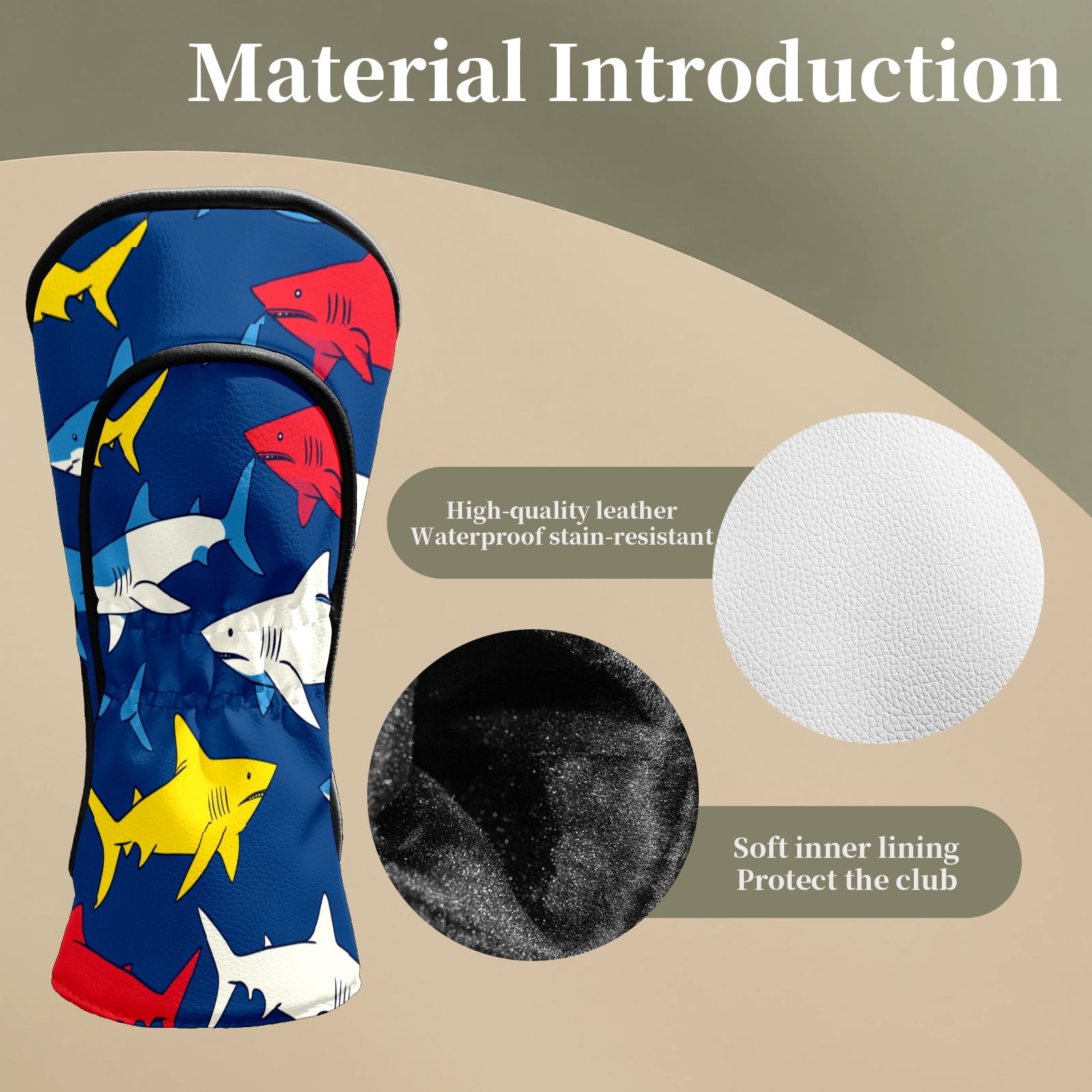 Golf Club Head Covers Shark_ColorfulUnderwater Premium Plush Velvet Lining, Waterproof Golf Headcovers Driver & Fairway Woods for Scratch Protection Novelty Gift for Men & Women