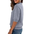 thumbnail image 4 of Garbnen Women Ribbed Shirt Knit Mock Neck Half Sleeve Womens Tops Fitted Fashion Spring Stretch Basic Tunic Sweaters for Women Gray M, 4 of 5