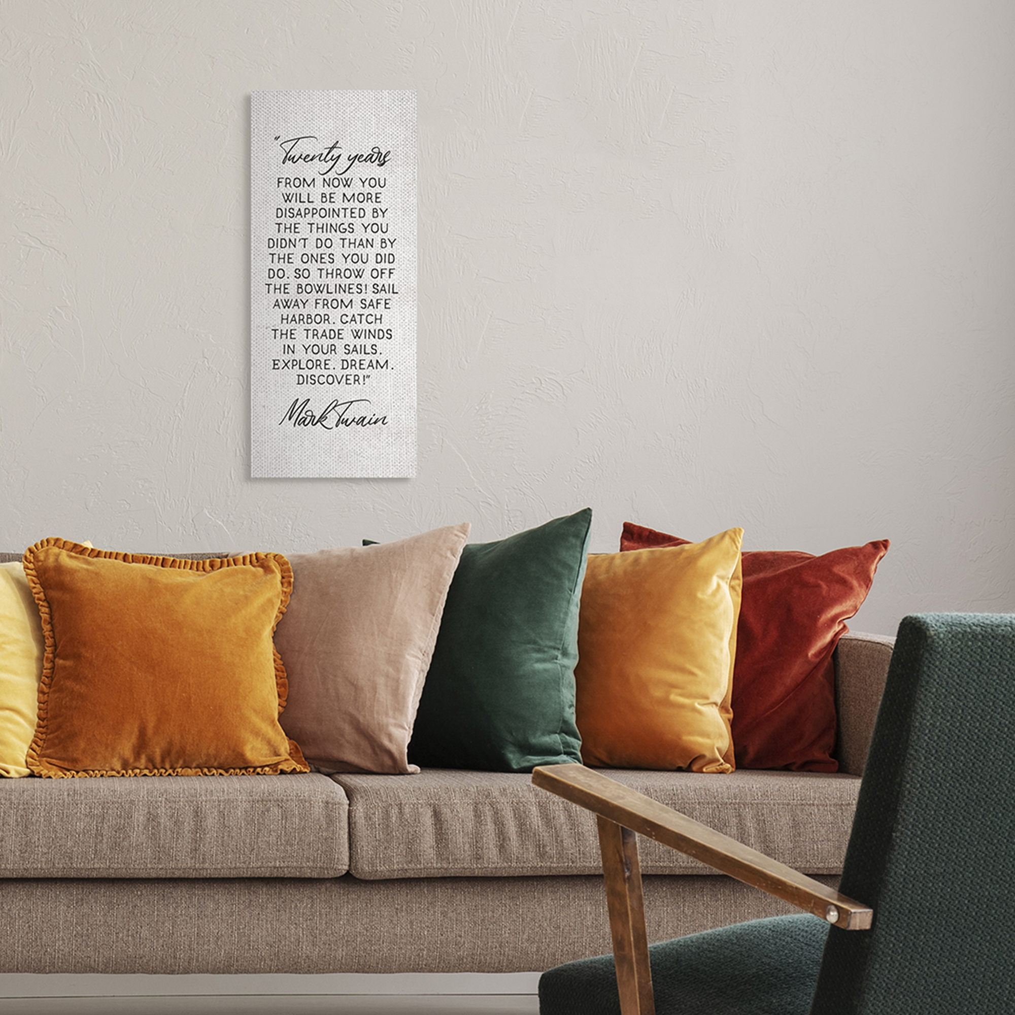 Stupell Industries Twenty Years From Now Twain Literary Quote Inspirational Painting Gallery Wrapped Canvas Art Print Wall Art, 13 x 30