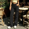 thumbnail image 7 of Women's Elastic Waist Straight Leg Pants with Pockets, Soft Casual Trousers for Work Daily Wear, Mid Waisted Long Straight Pants | UKHCCC,Black L, 7 of 7