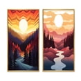 thumbnail image 2 of Designart "Peaceful Sunset Mountain Forest Daydreams I" Landscape Mountains Framed Wall Art Set Of 2 - Traditional Yellow Framed Wall Art Set Of 2, 2 of 6