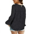 thumbnail image 4 of Womens Long Bell Sleeve Blouse Summer Crewneck Lace Tops Floral Textured Babydoll Shirts, 4 of 6