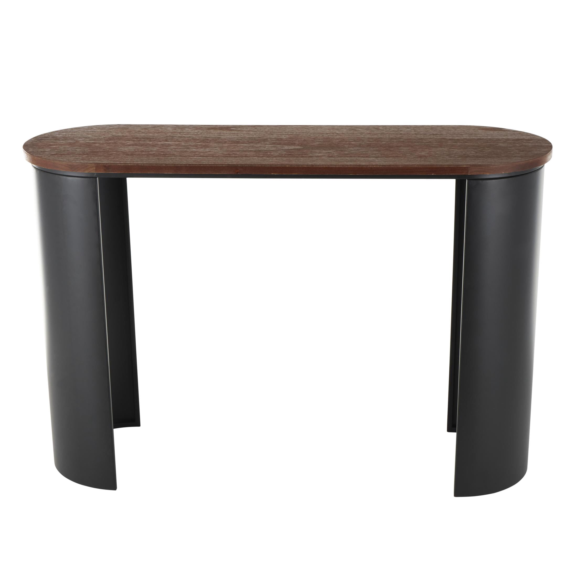 DecMode 47" x 31" Black Wood Curved Crescent Console Table with Brown Wood Oval Tabletop, 1-Piece