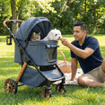 thumbnail image 5 of LIFERUN Foldable Dog Stroller for Medium Dogs Cats up to 55 lbs, Aluminum and Carbon Steel Frame Pet Stroller, Height-Adjustable Handle, 4 Wheels, Blue, 5 of 9