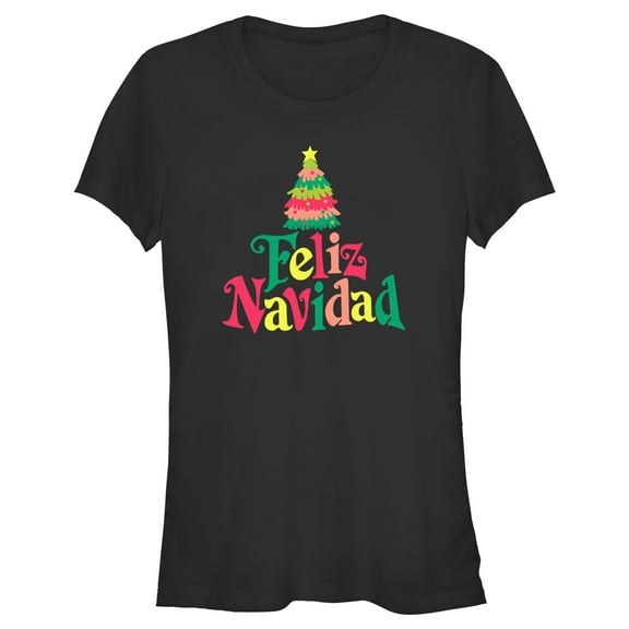 Junior's Lost Gods Christmas Tree Feliz Navidad  Graphic Tee Black Medium
