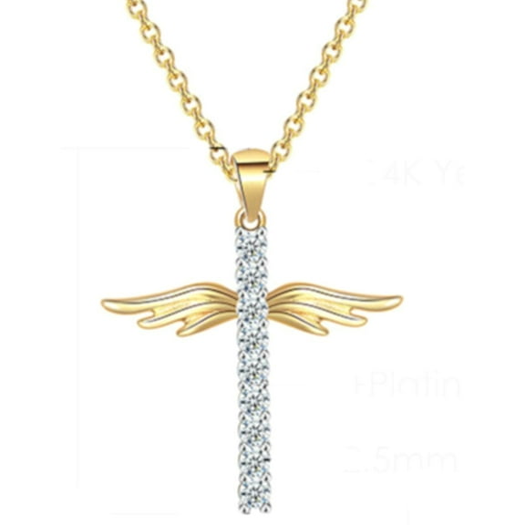 Angel Wings Cross Necklace Gold Layered Cubic Zirconia Choker Necklace Jewelry-95-CC
