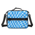 thumbnail image 2 of Blue Wavy Checkered Pattern Insulated Lunch Bag with Shoulder Strap and Bottle Holder,Bento School Lunch Bag Box,11x9.5x3.5 Inches, 2 of 5