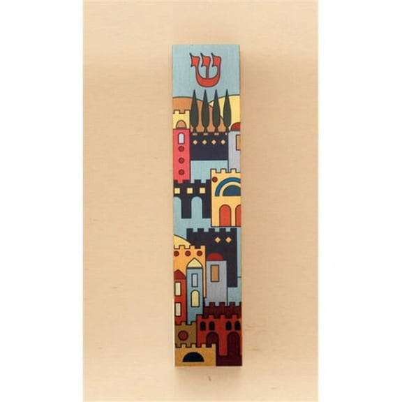 5.5 in. Aluminum and Wood Mezuzah with Jerusalem Design