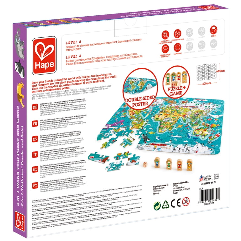 Hape: 2-In-1 World Tour Puzzle & Game - 105pc, Oversized Double