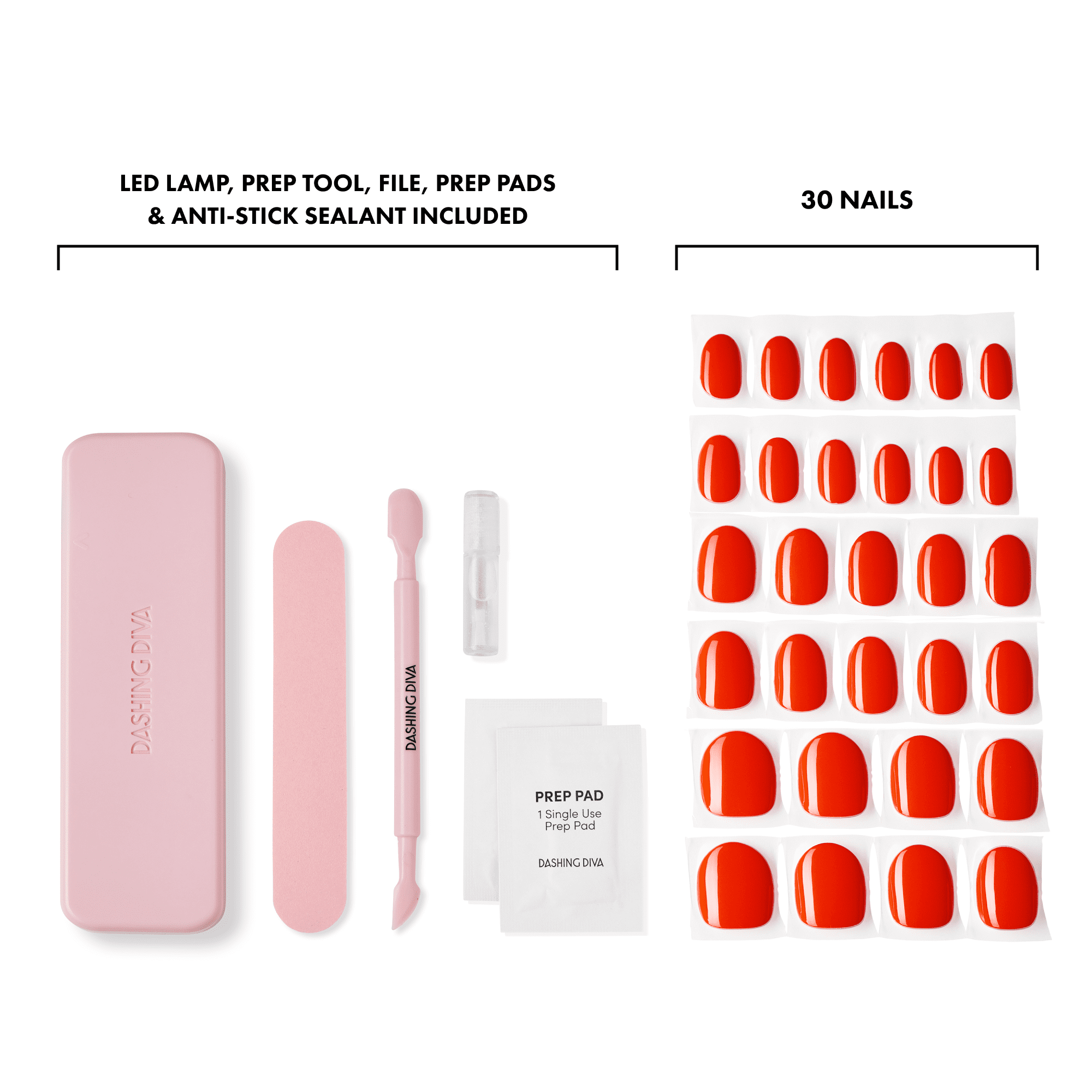 Dashing Diva GLAZE EXTENSIONS Starter Kit in Power, Short Round, Semi-Cured Gel Nail Lengthening Strips, Includes 30 Gel Strips and LED Lamp