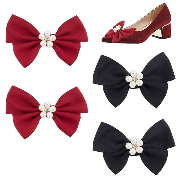 1 Set 2 Pairs Bow Shoe Clips Ribbon 2 Colors Bow Knot Shoe Buckle Elegant Shoe Shoes Clip on Detachable Ribbon Decorative Shoe Clips for Women Shoes Bag Package Black and Red