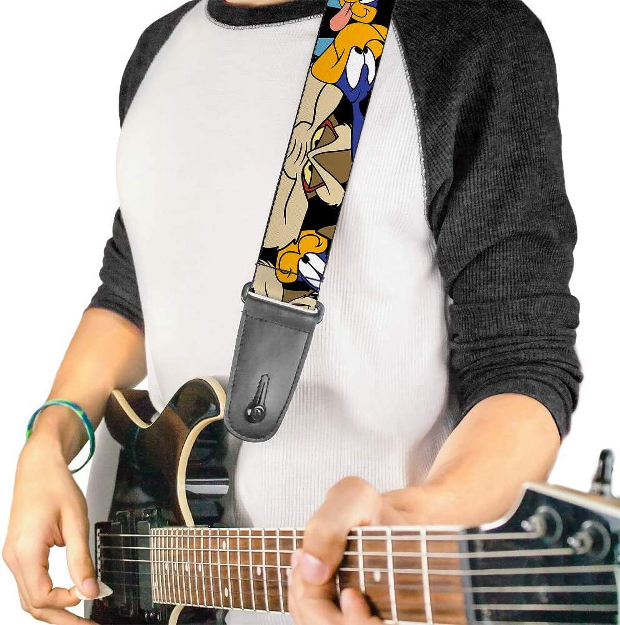 Looney Tunes Guitar Strap, Road Runner Wile E Coyote Expressions Stacked Black, 2 Inches Wide