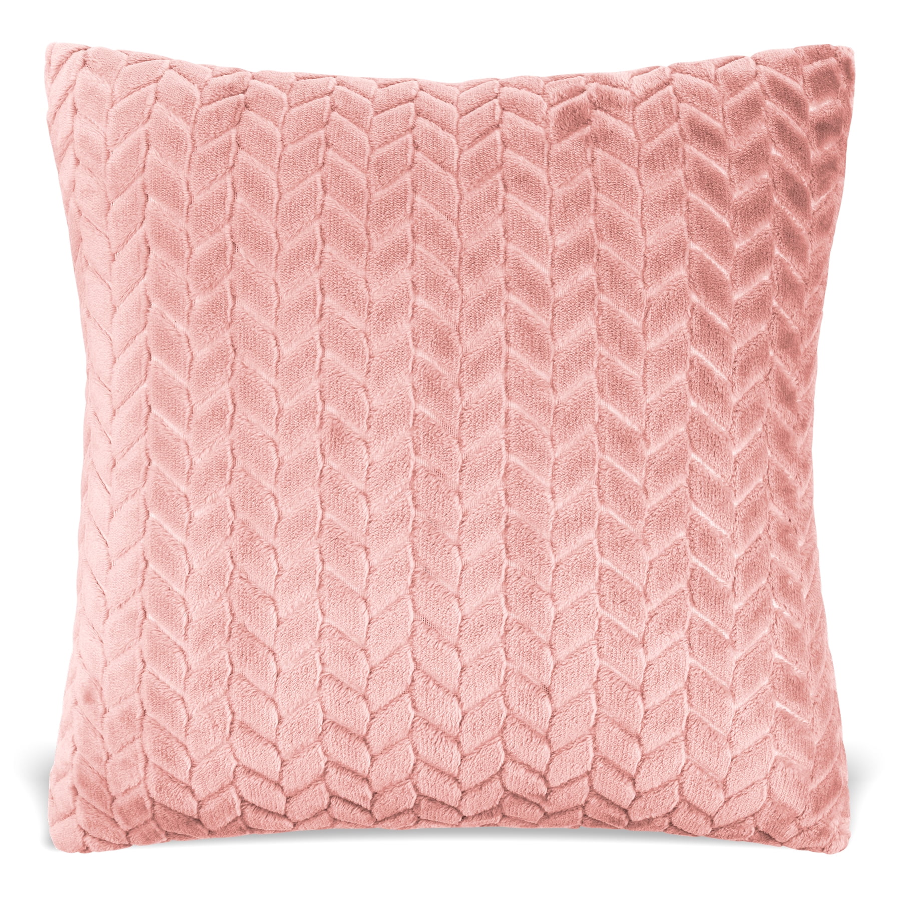 MAUBY HOME 2PK Blush Pink Plush Soft Fluffy Chevron 18in x 18in Square