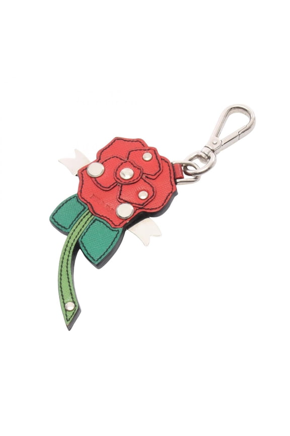 Pre-Owned Prada Rose Charm Accessory, Leather, Women's, Red/Green