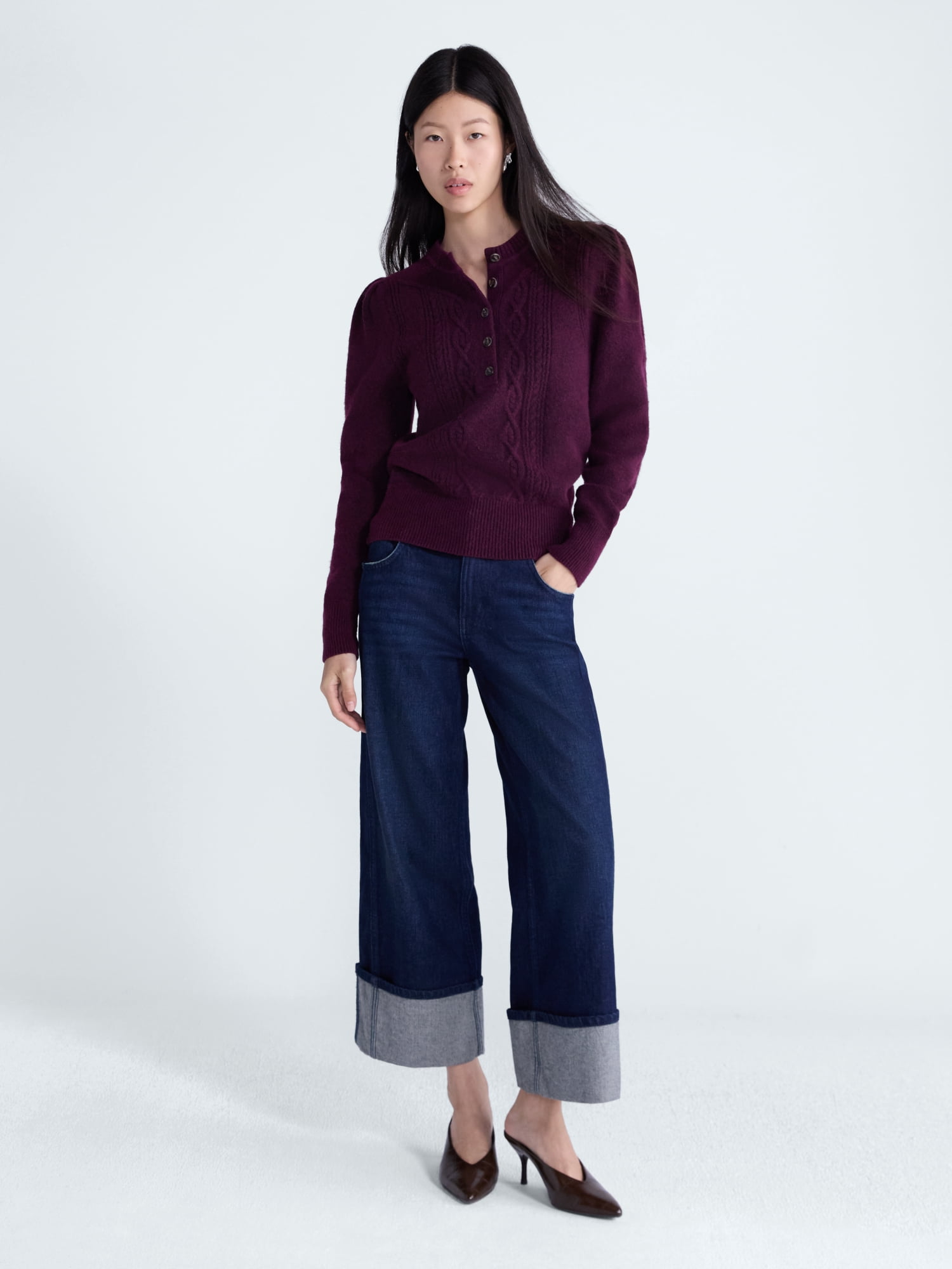 Scoop Women's and Women's Plus Cable Knit Henley Pullover, Sizes XS-4X