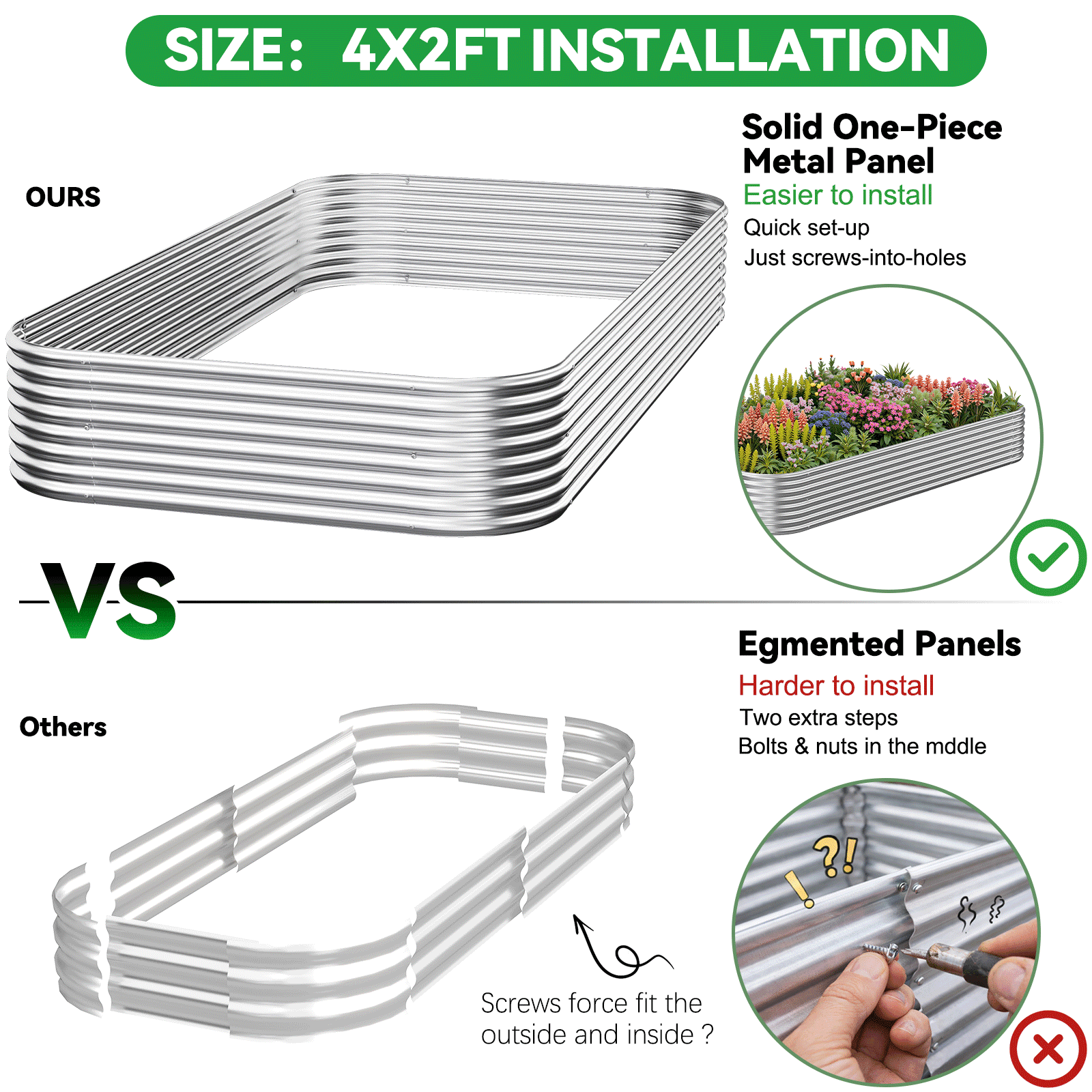 CATMANOR 3 Pack 4x2FT Corrugated Galvanized Steel Raised Garden Bed Outdoor, Metal Above Ground Garden Bed for Vegetables and Flowers, Raised Beds for Gardening