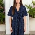 thumbnail image 2 of Women's Polka Dot Midi Dress with Front Tie Detail Short Sleeves and Button Front Design for a Flattering Fit- Small, Navy, 2 of 7