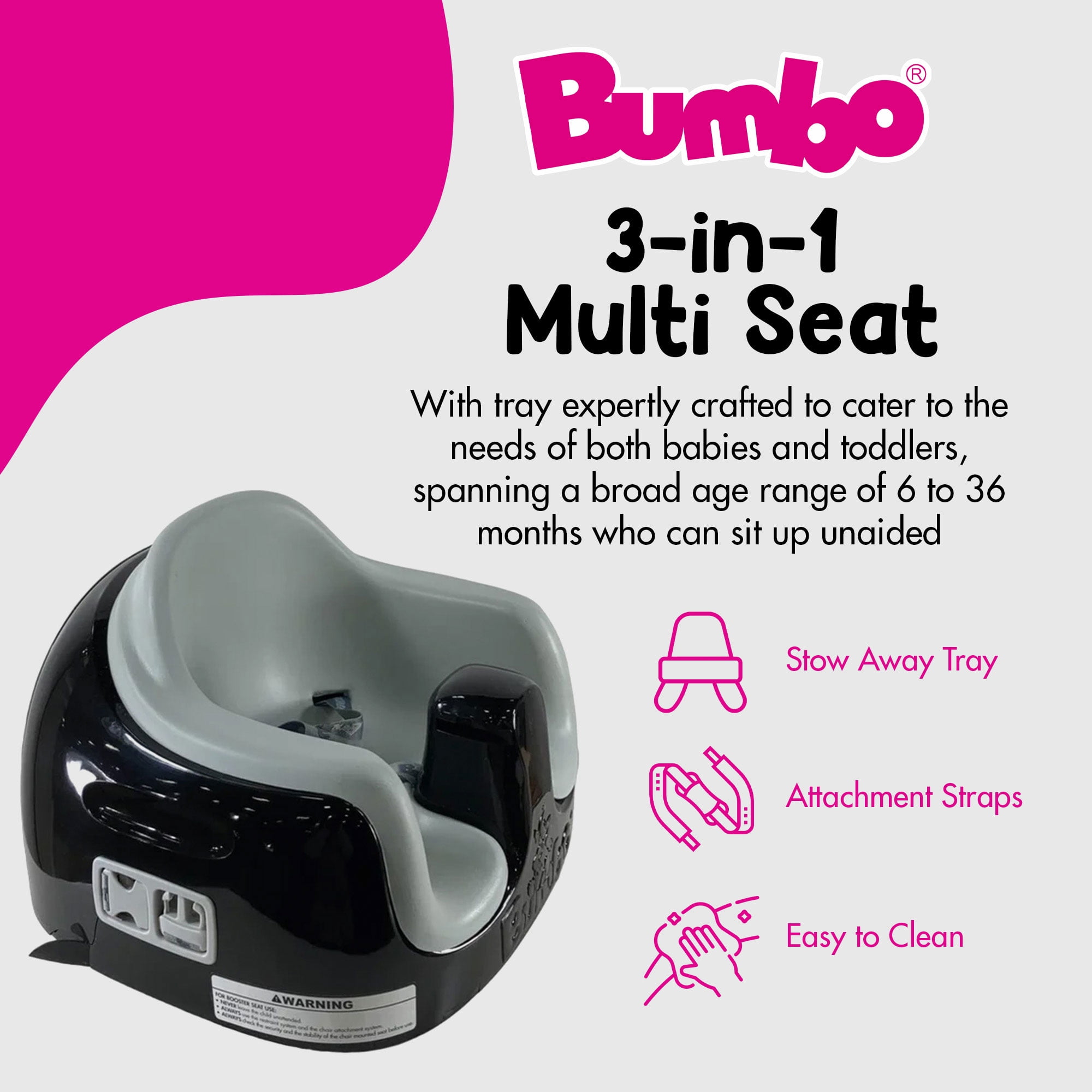 Bumbo Baby Toddler Multi Seat 3 in 1 Booster Seat High Chair Black Cool Grey