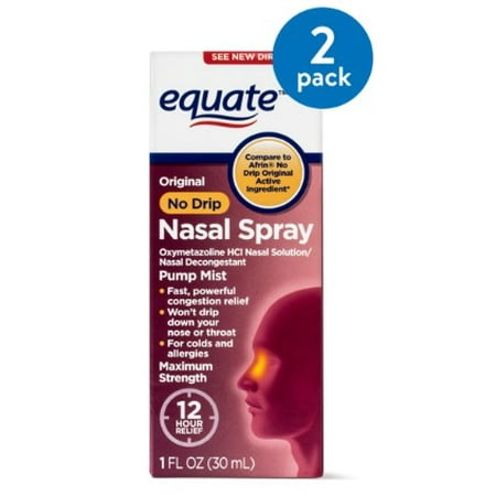 (2 Pack) Equate Original No Drip Maximum Strength Oxymetazoline Nasal Spray, 1