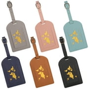Taihexin 6 Pcs PU Leather Luggage Tags, 4.33*2.76 inch Luggage Tags with Adjustable Strap, Tsa Approved Luggage Tags for Suitcases, Travel Name ID Labels for Privacy Protection (Bronzing Pattern)