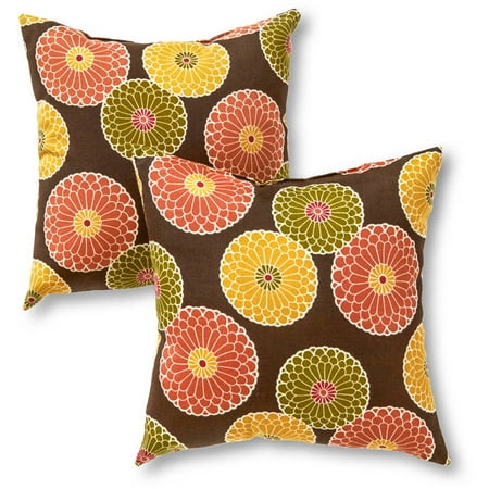 Greendale Home Fashions Outdoor Accent Pillows, Set of 2, Flowers on Chocolate