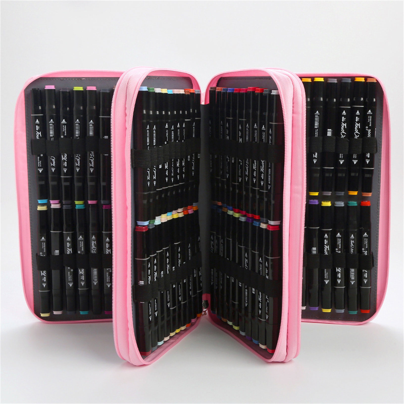 High Capacity Leather Marker Bag 120 Slot Marker Organizers Carrying Case Zippered Storage Bag For Artists And Student