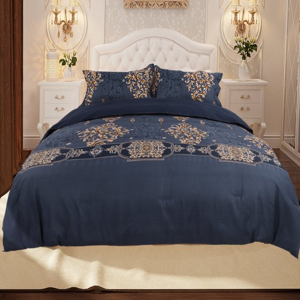 Piccocasa 3pcss Luxury Twin Comforter and Sham Set Polyester Blue