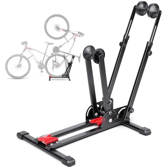 Bike Stand, 2-in-1 Vertical & Horizontal Storage Rack Adjustable, Foldable Bicycle Floor Stand for Garage Indoor Outdoor Small Spaces, Bike Rack Fits 16-29" Road/Mountain Bikes, Repair Stand