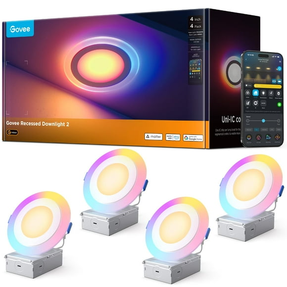 Iluminación empotrada inteligente Govee LED RGBIC de 10 cm, 900 lúmenes, 2700 K, 6500 K