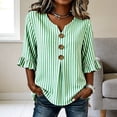 thumbnail image 2 of GERsome Women's V-Neck Button-Down Shirts with Ruffled 3/4 Sleeve Loose Fit Casual Striped Tops Green M, 2 of 5