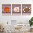 thumbnail image 2 of Stupell Industries Stripes And Sports Balls 3 Piece Gold Framed Floater Canvas Set, design by Marcus Prime, 31 x 25, 2 of 9
