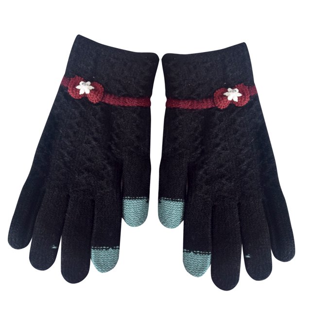 Guantes térmicos de invierno para mujer, guantes tejidos con dedos completos, cálidos, resistentes al viento, para exteriores, color negro