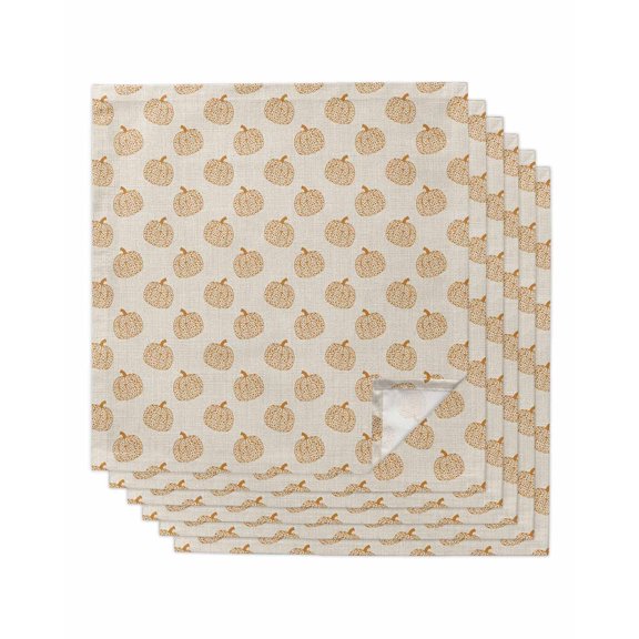 Beige Pumpkins Fall Cloth Napkins Set of 6 Reusable Dinner Napkins, Thanksgiving Botanical Modern Art Cocktail Napkin Washable Table Napkins for Wedding/Holiday Party/Baby Shower 20"x20"