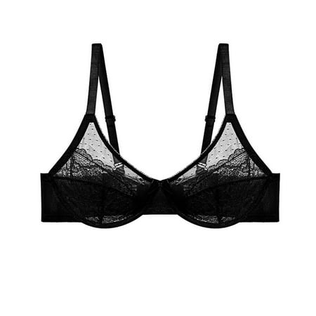 HYSYSB Mesh Sports Bra balconette Bras for Women plus Size Sports Bra compression Bra thin Breathable Underwear Chest Flat Chest Showing Big Gathered Outward No Bra seamless Black 36E