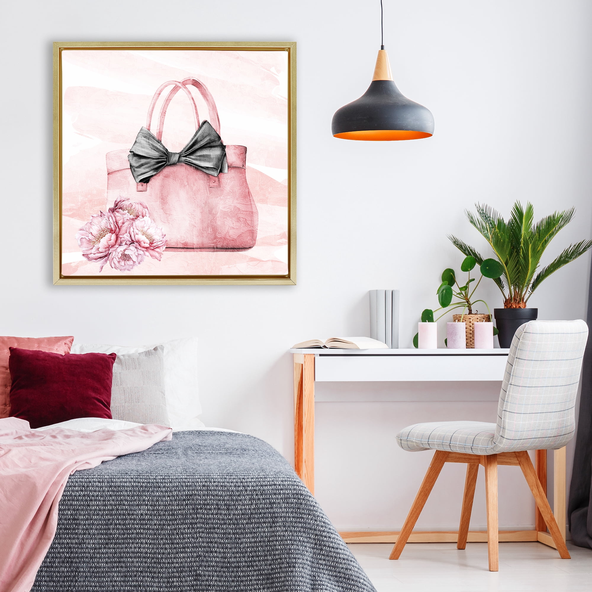 Stupell Industries Blush Glam Time Bag Gold Framed Floater Canvas Wall Art, design by Kim Allen