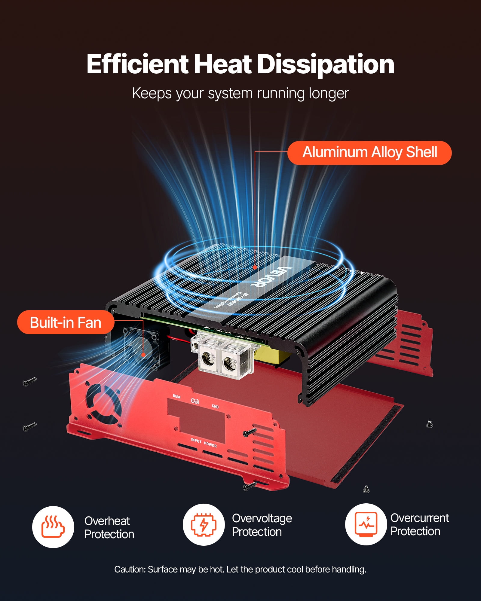 VEVOR Monoblock Car Amplifier, 3000W RMS MAX, 1/2/4 Ohm Stable, 1-Channel Class D Car Audio Amplifier with Remote Subwoofer Level Control, Low Pass Filter and Bass Boost, Volume Controller Included
