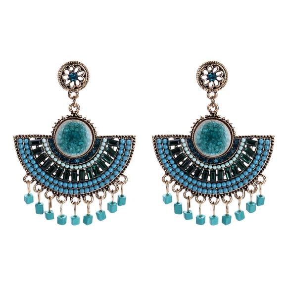 QDDollarsFun Fan Tassel Earrings, Fan-shaped Dangle Earrings for Women, Bohemian Beaded Fan Fringe Earrings,Sparkling Semicircle Stud Earrings Flower Boho Jewelry,Fan Geometric Statement Earrings