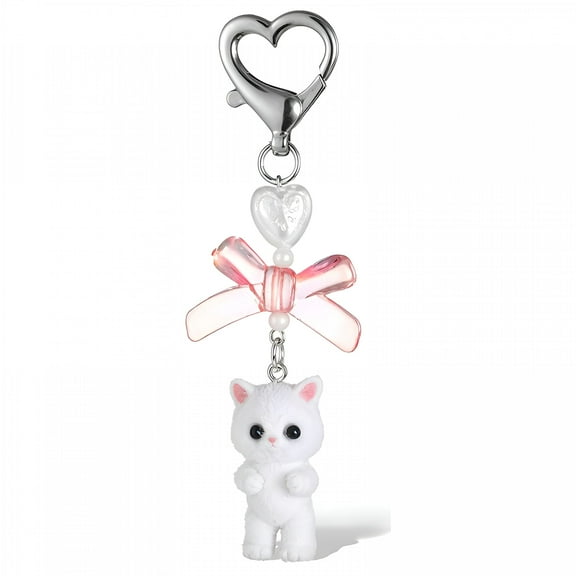 TELOLY 3 Pcs Fuzzy Cat Keychain, Cute Cat Keychain, Aesthetic Keychain, Stylish Cute Keychains, Delicate Kitty Keychains Decor, Heart Bow Pendant for Women, Cat Keychain Charms for Backpack, Purse