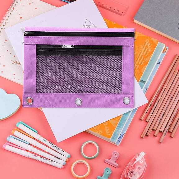 Pencil Pouch for 3 Ring Binder Cute Pencil Case Mesh Zipper Pouch 3-Ring Binder Pencil Pouch 3 Hole Pencil Pouch Pencil Pouches Cute Pencil Bag Mesh Pouch for Classroom Binder Pencil Pouch