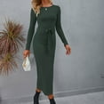 thumbnail image 4 of USSUMA Spring Dresses for Women 2025 Summer Dress Long Sleeve Crew Neck Casual Solid Color Tie Maxi Dress Casual Dresses Loose Dress Trekking today Discount Green Dress Size-L, 4 of 5