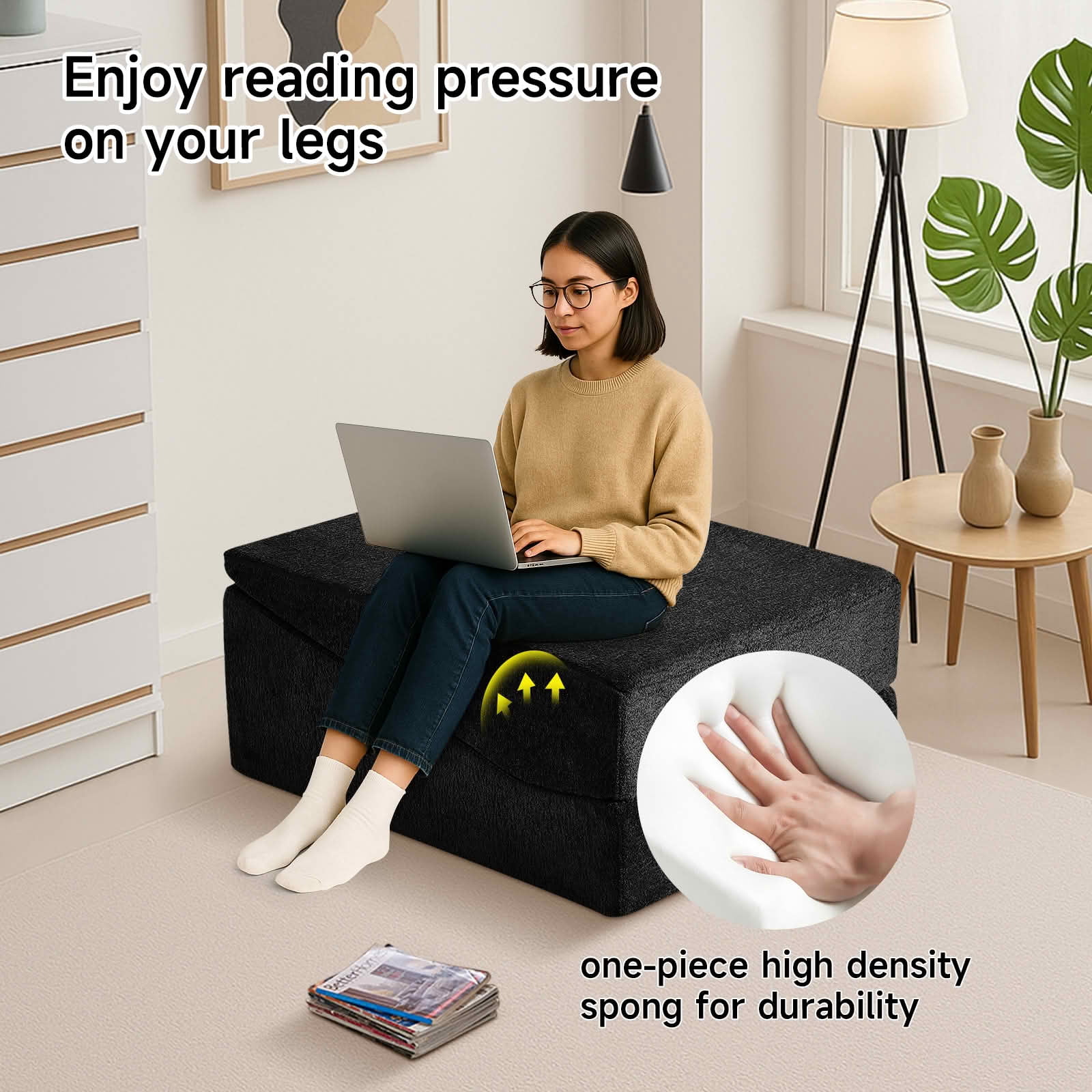 MAYEERTY High-Density Sponge Foldable Tatami Sofa Bed Multi-Use Lounge Chair No Assembly