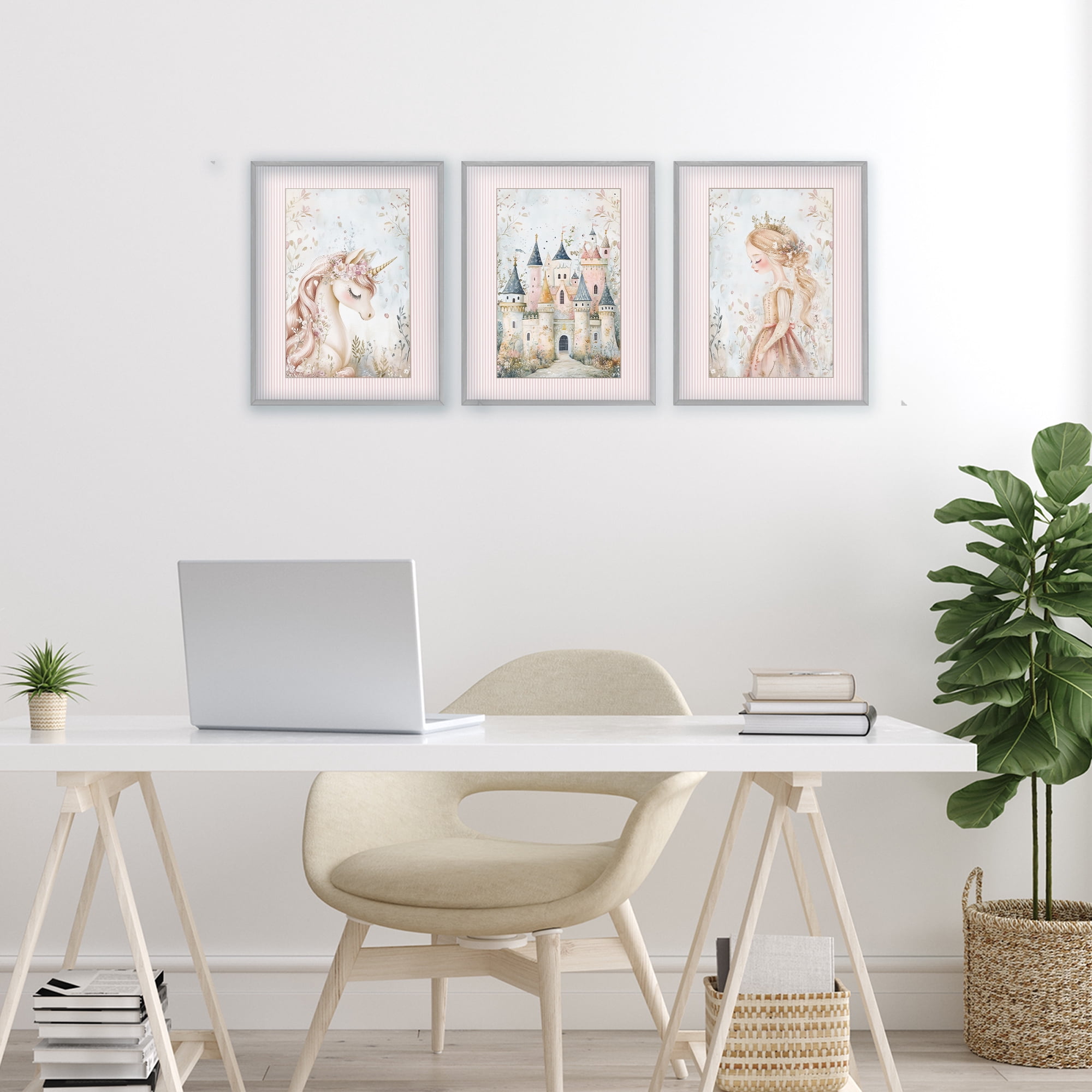 Stupell Industries Fantasy Enchanted Dreams 3 Piece Gray Framed Giclee Art Set, design by Christine Simpson Art