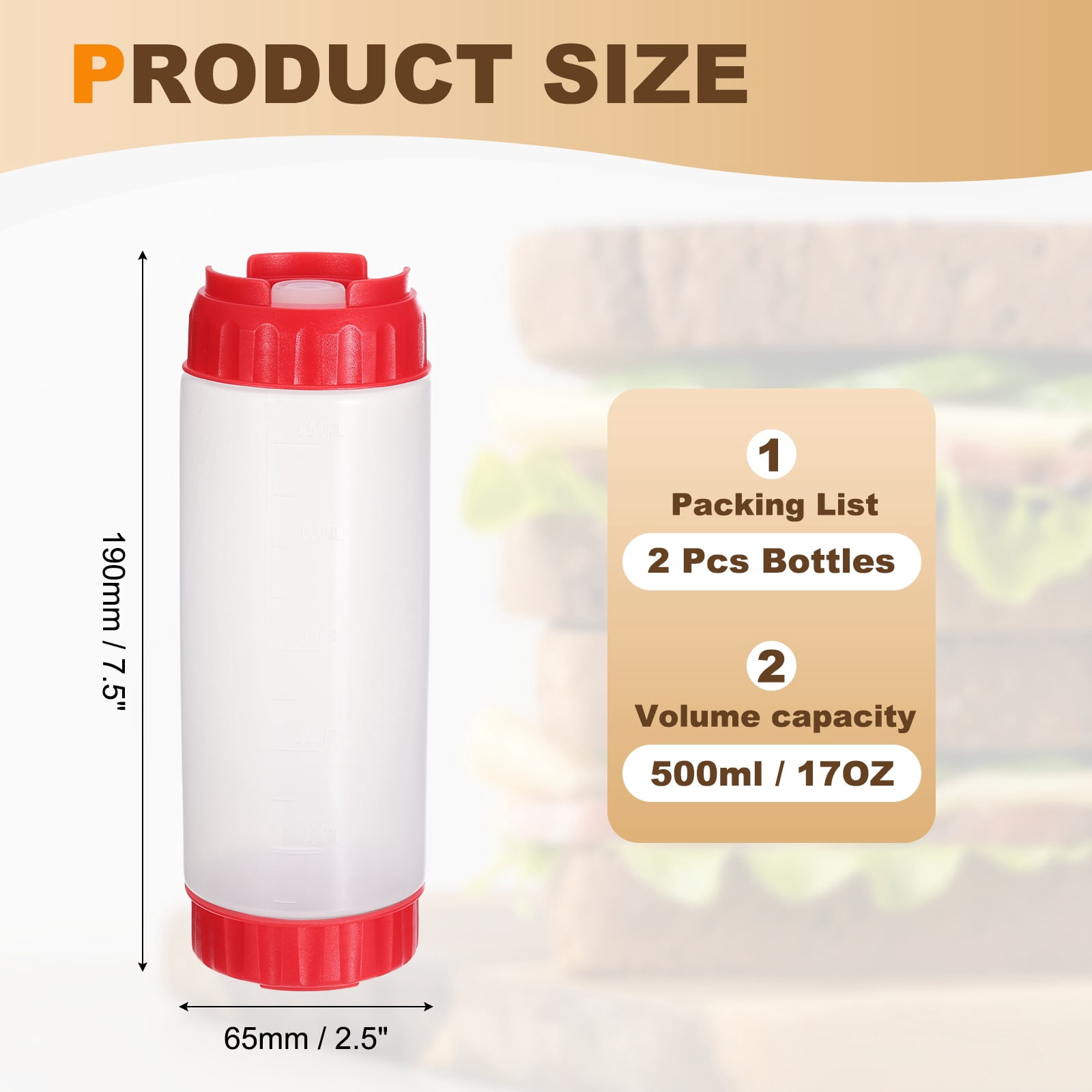 Uxcell Condiment Squeeze Bottles, 2pcs 20 oz Refillable Plastic Squirt Bottle Dispensers Leak Proof for BBQ Cooking Oil Barbecue Seasoning Honey Syrup, Red