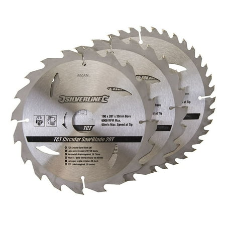 

Silverline - TCT Circular Saw Blades 20 24 40T 3pk - 190 x 30 - 25 20mm Rings